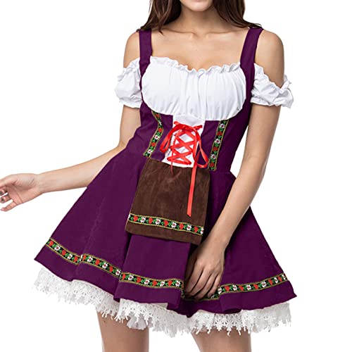 Generisch Midi Dirndl RüSchen Frauen Drindlkleid Trachtenmode Kleid Dirndlbluse für Oktoberfest Kurz Damen Trachtenkleider Modern Outfit & Dirndl-Sets von Generisch
