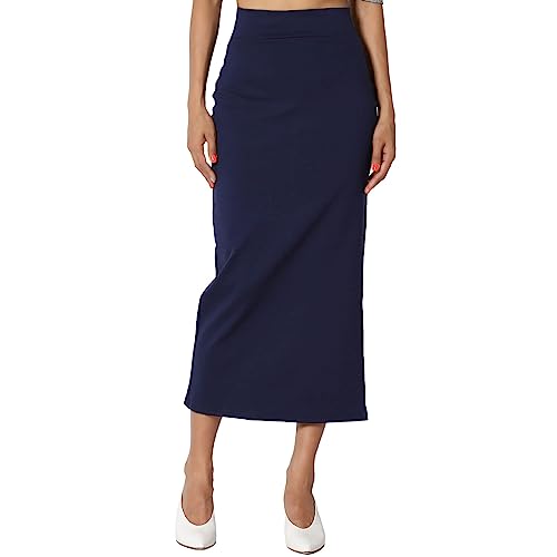 Generisch Midirock Damen Übergröße Elastische Hohe Taille A-Linie Flare Langer Rock Elegant Einfarbig Freizeitrock Knielang Sommerrock Yoga Rock(I Blau,M) von Generisch