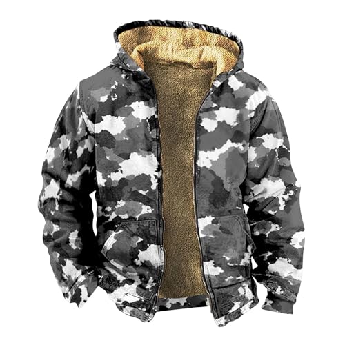 Generisch Militär Jacke, Herren Camouflage Print Jacke Und Winter Casual Trend Zipper Hooded Jacket Wellensteyn Grüne College Lederjacke Wasserdichte Motorradjacke Sommer (7XL, Grau) von Generisch