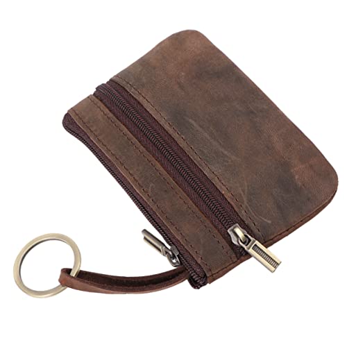 Generisch Mini Praktische Geldbörse Retro Geldbeutel Mit ünzfach Und Reißverschluss Echtleder Portemonnaie Dunkelbraun Kompakte Größe Für Schlüssel Und Kleingeld von Generisch