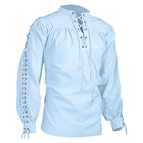 Generisch Mittelalter Hemd Herren Langarm Leinenhemd Viking Kostüm Baumwolle Leinen Vintage Schnürhemd Freizeithemd Renaissance Viktorian Steampunk Piraten Hemd Halloween Gothic Mittelalter Kleidung von Generisch
