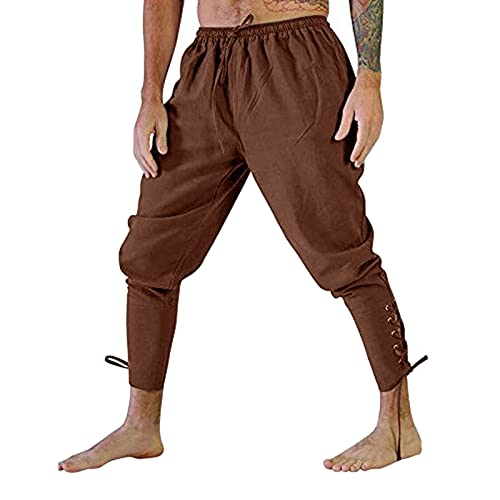 Generisch Mittelalter Hose Herren Vintage Freizeithose mit Schnürung Renaissance Piratenhose Cosplay Kostüm Schnürhose Retro Pirat Steampunk Kleidung Gothic Viktorian Piratenkostüm von Generisch