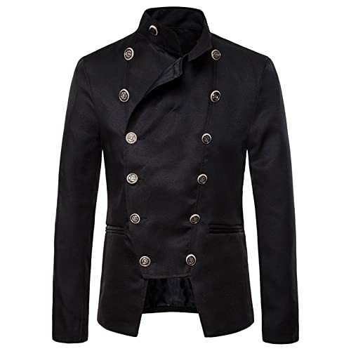 Generisch Mittelalter Jacke Herren Steampunk Vintage Viktorianische Jacke Palace Style Prince Jacke Strickjacke Stehkragen Langarm Freizeitjacke Jacke Gothic Kostüm Renaissance Uniform Mantel von Generisch