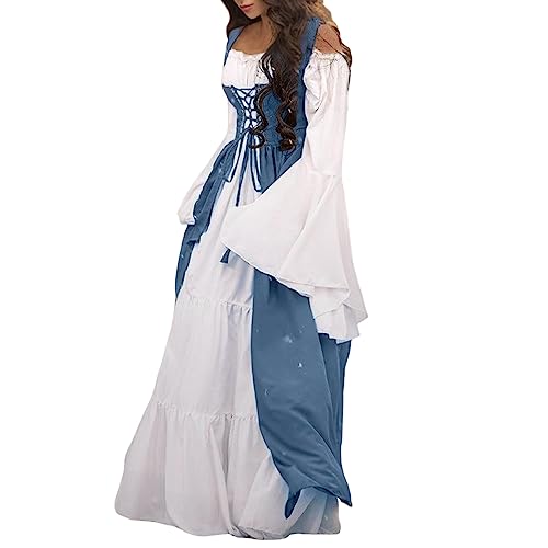 Generisch Mittelalter Kleid 2 Teilig Viktorianische Kleidung Vintage Renaissance Dress Gothic Kleider Große Größen Schulterfrei Ausgestellte Ärmel Maxikleid Ballkleider Lang Elegant Mit Schnürung von Generisch