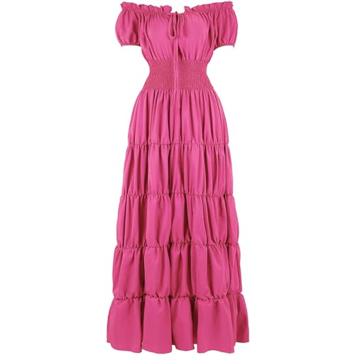 Generisch Mittelalter Kleid Damen Cocktailkleid Damen Wickelkleid Winter Satin Curvy Ballkleider Abiballkleider Übergröße Maxikleid Elegante Hochzeitskleid Hochzeitsgäste Ropa 2#pink 3XL von Generisch