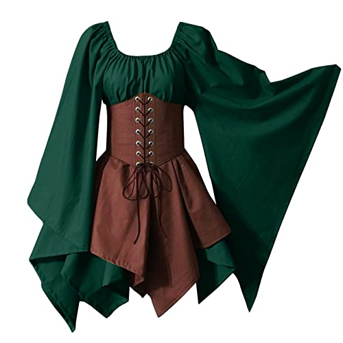 Generisch Mittelalter Kleidung Damen, Traditionelles irisches Kleid für Damen, Renaissance, Mittelalter, Kostüm, ausgestellte Ärmel, Korsett für Halloween, viktorianisches Kleid von Generisch