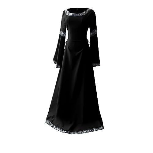 Generisch Mittelalter Kleidung Damen Brautjungfernkleider Wickelkleid Spitzen Hochzeitsgäste Chiffonkleid Satin Herbst Große Größen Ballkleider Elegante Hochzeitskleid Maxikleid Ropa 1#schwarz L von Generisch