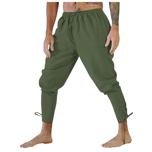 Generisch Mittelalter Kostüm Herren Retro Knöchel Piratenhose Bequem Atmungsaktiv Mittelalter Hose Vintage Linen Pants Wikinger Hose Schweißabsorbierend Mittelalter Kleidung Steampunk Gothic Hose von Generisch