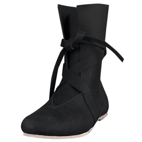 Generisch Mittelalter Schuhe Herren Damen, Mittelalter Kleidung Unisex, Renaissance-Schlupfstiefel Retro Cowboystiefel, PU-Leder Wikinger Stiefel, Ritter-Jäger-Stiefel Für Halloween Cosplay Kostüm von Generisch