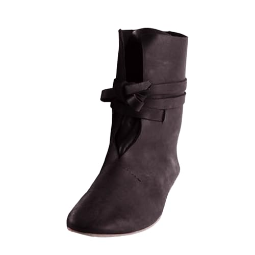 Generisch Mittelalter Schuhe Herren Damen, Mittelalter Kleidung Unisex, Renaissance-Schlupfstiefel Retro Cowboystiefel, PU-Leder Wikinger Stiefel, Ritter-Jäger-Stiefel Für Halloween Cosplay Kostüm von Generisch