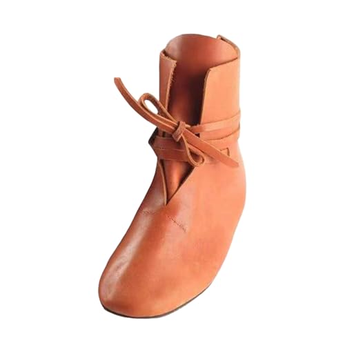 Generisch Mittelalter Schuhe Herren Damen,Mittelalter Kleidung Unisex,Renaissance-Schlupfstiefel Retro Cowboystiefel, PU-Leder Wikinger Stiefel,Ritter-Jäger für Halloween Cosplay Kostüm von Generisch