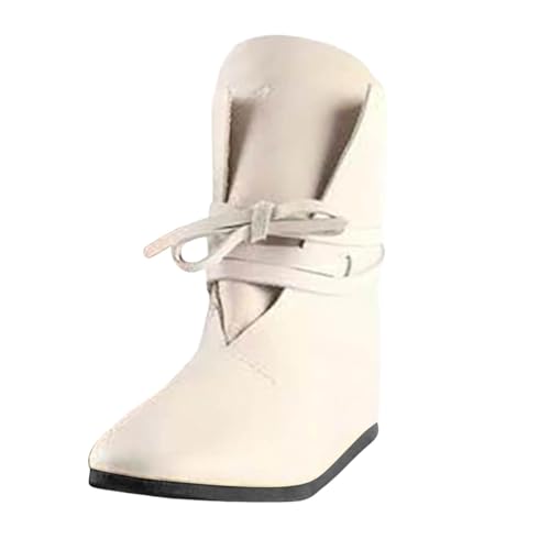 Generisch Mittelalter Schuhe Herren Damen Vintage Ankle Boots Retro Renaissance Schlupfstiefel Cowboystiefel PU-Leder Wikinger Stiefel Flach Festival Stiefeletten Männer Frauen Stiefel für Halloween von Generisch