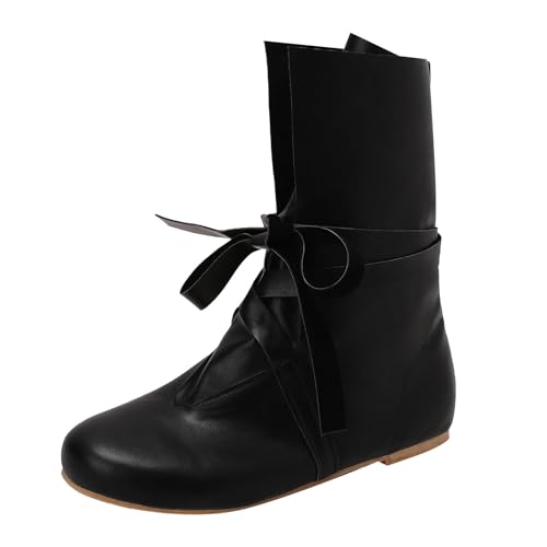 Generisch Mittelalter Schuhe Herren Damen Vintage Ankle Boots Retro Renaissance Schlupfstiefel Cowboystiefel PU-Leder Wikinger Stiefel Flach Festival Stiefeletten Männer Frauen Stiefel für Halloween von Generisch