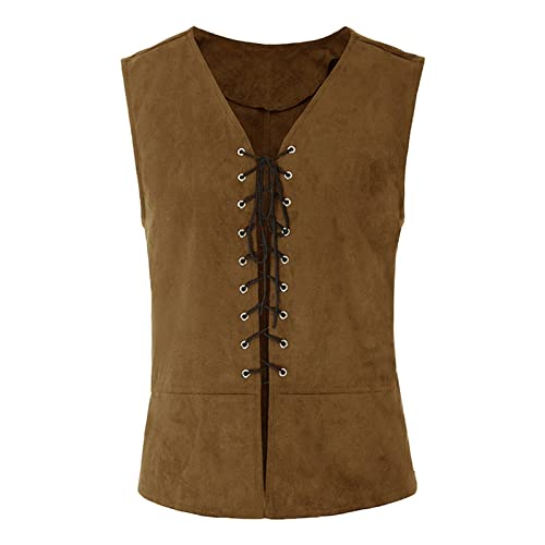 Generisch Mittelalter Weste Herren Weste 2025 Neu Ärmellos Renaissance Pirate Weste Gothic Steampunk Weste Cosplay Top Karneval Kostüm Fasching Costume Rave-Partys von Generisch