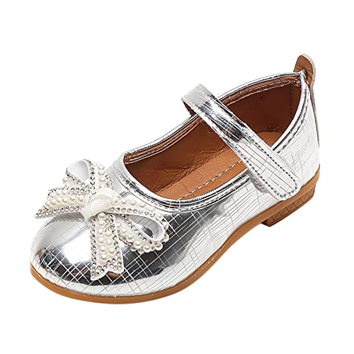 Generisch Mode Mädchen Freizeitschuhe Flache Leichte Perle Strass Bogen Nette Kleidschuhe Kinderstiefel Winter (Silver, 22.5 Toddler) von Generisch