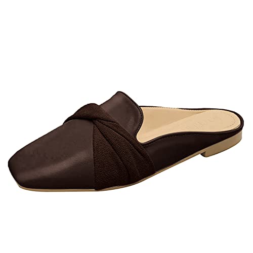 Generisch Modische Damen Freizeitschuhe Bequeme Halbhausschuhe Rundkopf Flache Casual-Schuhe für den Alltag (Coffee, 42) von Generisch