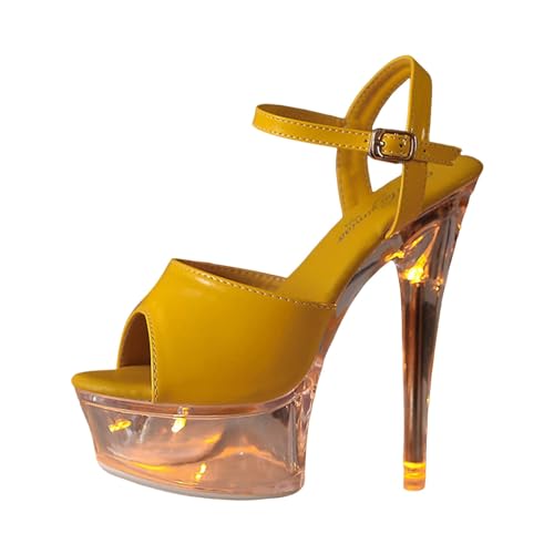 Generisch Modische Damen Sandalen Hochhackige Schuhe für Partys Elegante Chunky Heels Komfortable Sandaletten Sommer (Yellow, 39) von Generisch