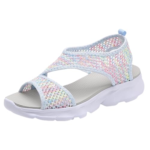 Generisch Modische Damen Sandalen Sommer Mesh Strand Elastisches Band Sportliche Freizeit Offene Zehen Keilabsatz Weiche Sohle Atmungsaktive Schuhe für den Alltag (39) von Generisch