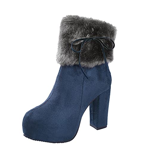 Generisch Modische Damen Stiefel Chunky Hohe Atmungsaktive Reißverschluss Retro Kurzschuhe Damen Boots (Blue, 39) von Generisch
