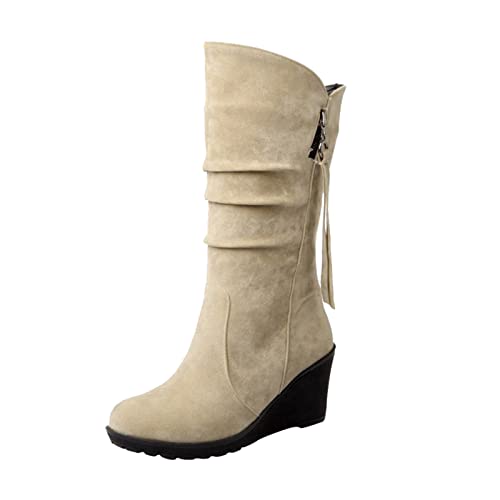 Generisch Modische Damen Stiefel Mittlere Höhe Mit Reißverschluss Weiche Sohle Bequem Für Den Alltag Stilvolle Runde Zehen Zehen Boots 2022 (White, 38) von Generisch
