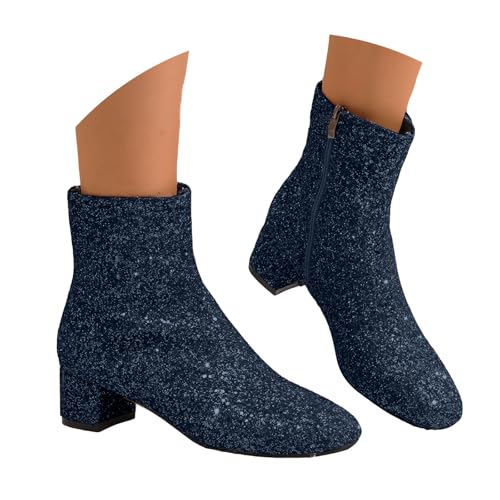 Generisch Modische Damen Stiefeletten Pailletten, Damen Boots mit Seitlichem Reißverschluss, Glitzernde Party Stiefeletten mit Mittleren Absätzen für Abendkleid & Alltag von Generisch