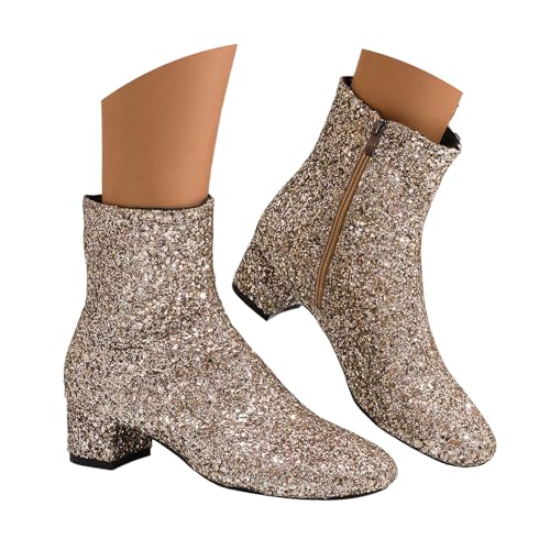 Generisch Modische Damen Stiefeletten Pailletten, Damen Boots mit Seitlichem Reißverschluss, Glitzernde Party Stiefeletten mit Mittleren Absätzen für Abendkleid & Alltag von Generisch