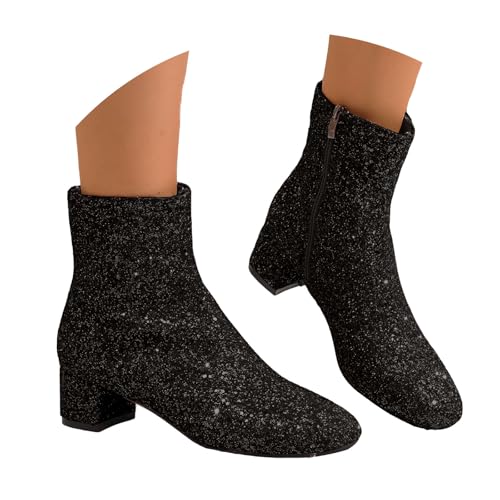 Generisch Modische Damen Stiefeletten Pailletten, Damen Boots mit Seitlichem Reißverschluss, Glitzernde Party Stiefeletten mit Mittleren Absätzen für Abendkleid & Alltag von Generisch
