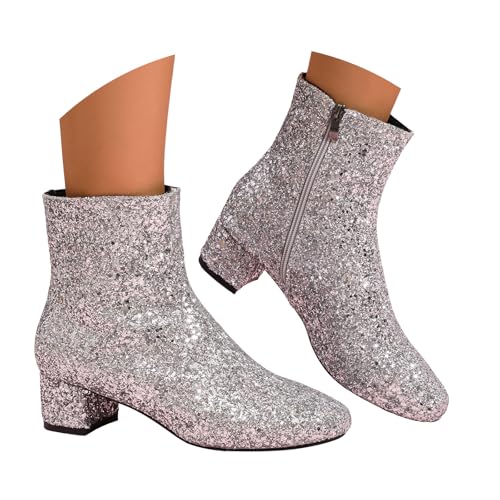 Generisch Modische Damen Stiefeletten Pailletten, Damen Boots mit Seitlichem Reißverschluss, Glitzernde Party Stiefeletten mit Mittleren Absätzen für Abendkleid & Alltag von Generisch
