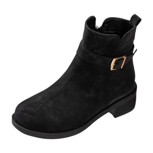 Generisch Modische Damen-Stiefeletten mit robustem Absatz Gürtelschnalle vielseitig einsetzbar ideal für jedes Outfit (Black, 40) von Generisch