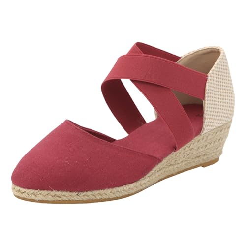 Generisch Modische Damenschuhe elegante Keilsandalen bequeme Slip-On-Sandalen mit stilvollen dickeren Absätzen für Frauen ideal für jeden (Red, 39) von Generisch