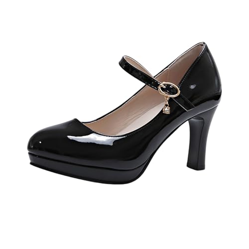 Generisch Modische Damenschuhe mit spitzer Zehenpartie, elegant, zum Hineinschlüpfen, mit Schnallenriemen, bequemer mittlerer Absatz für Partys Hochzeiten (Black1, 39) von Generisch