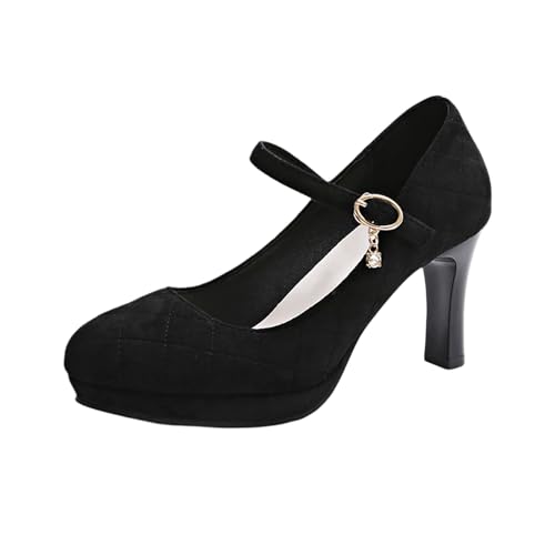 Generisch Modische Damenschuhe mit spitzer Zehenpartie, elegant, zum Hineinschlüpfen, mit Schnallenriemen, bequemer mittlerer Absatz für Partys Hochzeiten (Black2, 42) von Generisch
