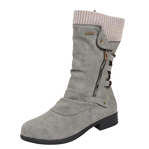 Generisch Modische Damenstiefel für die kalte Jahreszeit perfekte Winterstiefel mit flachem Boden bequem vielseitig ideal für den Alltag besondere Anlässe (Grey, 42) von Generisch