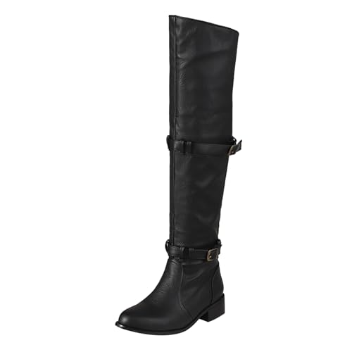 Generisch Modische Damenstiefel robustem Material mit einzigartiger Gürtelschnalle hohem Absatz für stilvolle Auftritte (Black, 41) von Generisch