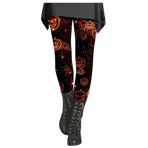 Generisch Modische Und Bequeme Slim-Fit-Halloween-Print-Freizeithosen-Leggings für Damen Strumpfhose Fledermaus, Hexe, Vampir, Kostüm Stoffhose Damen Leggings Damen Braun 158 von Generisch