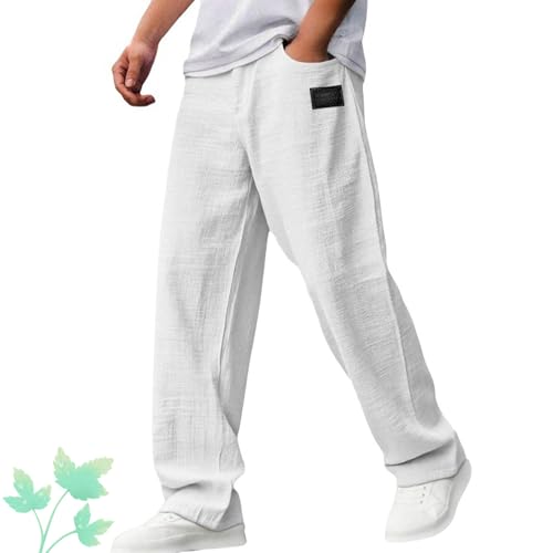 Generisch Mokaloha Herrenhose, Pacificozy Herren Freizeithose Lockere Passform Weite Beinhose Gerade Jogginghose Elastischer Bund (White,L) von Generisch