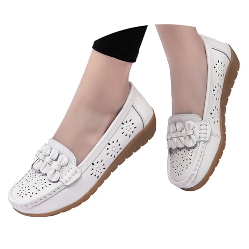 Generisch Mokassins Damen Bootsschuhe Flache Loafer Damenschuhe Weichen Sohlen Slipper Bequeme Wanderschuhe Breite Füße Schuhe Elegant Einzelschuhe Reisefreundliche Seniorensneaker von Generisch