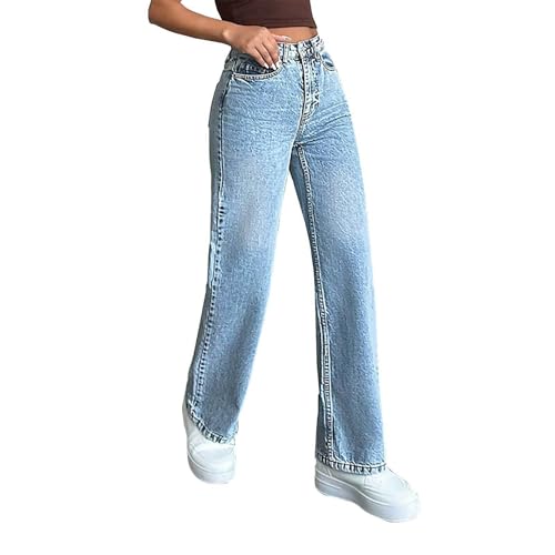 Generisch Mom Jeans Damen Baggy Jeans Damen Weitem Bein Hohe Taille Stretch Jeanshose Straight Leg Leichter Jeanshosen Boyfriend Hosen FüR MäDchen mit 4 Taschen von Generisch