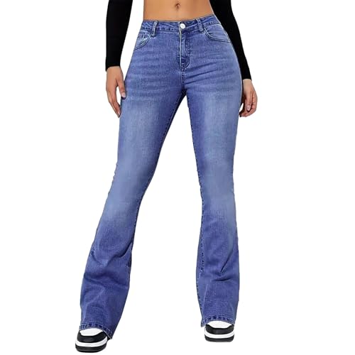 Generisch Mom Jeans Damen High Waist Jeans Damen Y2k Flared High Waist Jeanshose Slim Stretch Jeanshosen Weites Bein Casual Denim Pants Leichte Shaping Hosen FüR MäDchen von Generisch