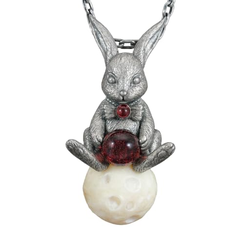Generisch Mondhase-Anhänger aus 925er Sterlingsilber mit rotem Achat, Phantom‑Quarz & Alxa‑Agate – Handgefertigter Frühlingstotem-Talisman von Generisch