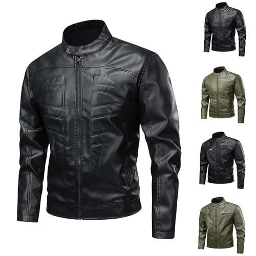 Generisch Motorradjacke Herren Leder Lederjacke Winter Stehkragen Sweatjacke Enge Leder Jacken Klassische Outdoor Jacke Einfarbig Freizeitjacke Freizeit Jacke Herrenjacken Schwarz L von Generisch