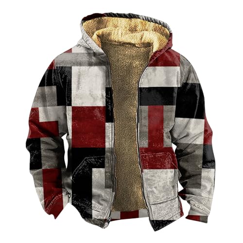 Generisch Motorradjacke Herren Winter Herren Jacke Fleecejacke Herren Winter Outdoor Hemd Fleecejacke Herren Warm Retro Shirts Herren Herren Fleecejacke Blouson Herren(1-Wine,4X-Large) von Generisch