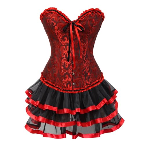 Generisch Moulin Rouge Gothic Corsagenkleid Korsett Spitenrock Übergrößen S-3XL Outfit von Generisch