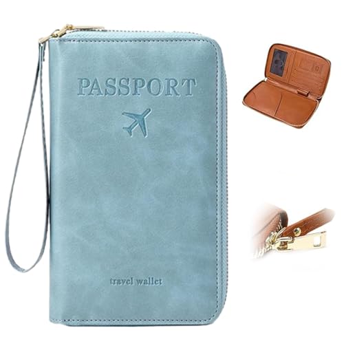 Generisch Multi-Functional RFID Passport Holder, Passport Wallet, Anti-Theft Protective Case Travel Wallet for Women Men (Sky Blue) von Generisch
