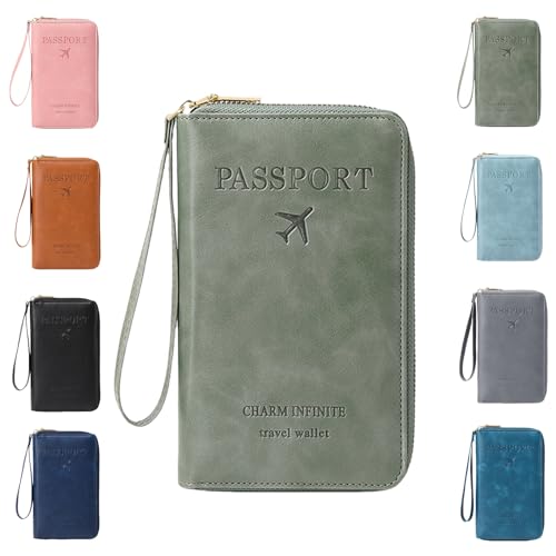Generisch Multi-Functional RFID Passport Holder for Travel Essentials, Slim Leather Wallet Cover Case with Safe Zipper for Men & Women, Id Card Organizer, Wallet Cover Case (Green) von Generisch