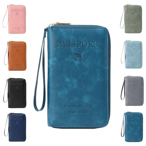Generisch Multi-Functional RFID Passport Holder for Travel Essentials, Slim Leather Wallet Cover Case with Safe Zipper for Men & Women, Id Card Organizer, Wallet Cover Case (Peacock Blue) von Generisch