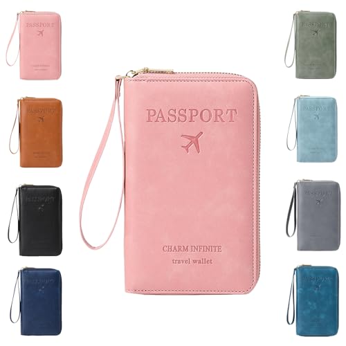 Generisch Multi-Functional RFID Passport Holder for Travel Essentials, Slim Leather Wallet Cover Case with Safe Zipper for Men & Women, Id Card Organizer, Wallet Cover Case (pink) von Generisch