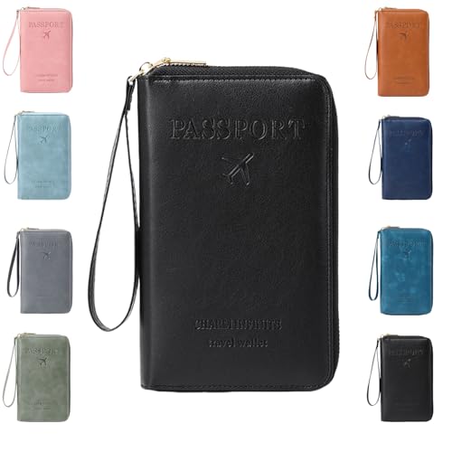 Generisch Multi-Functional RFID Passport Holder for Travel Essentials,Passport Holder for Travel Essentials,Slim Leather Wallet Cover Case with Safe Zipper, Travel Wallet for Men & Women (Black) von Generisch