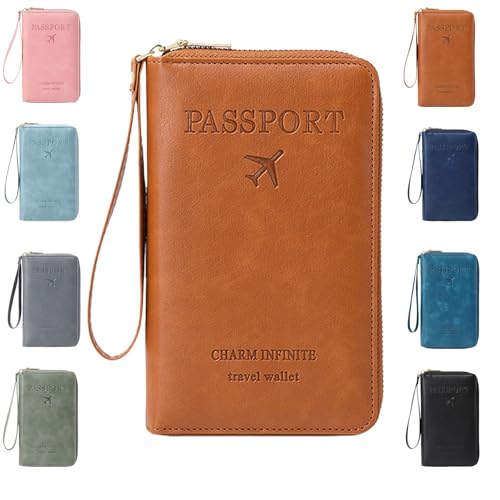 Generisch Multi-Functional RFID Passport Holder for Travel Essentials,Passport Holder for Travel Essentials,Slim Leather Wallet Cover Case with Safe Zipper, Travel Wallet for Men & Women (Brown) von Generisch
