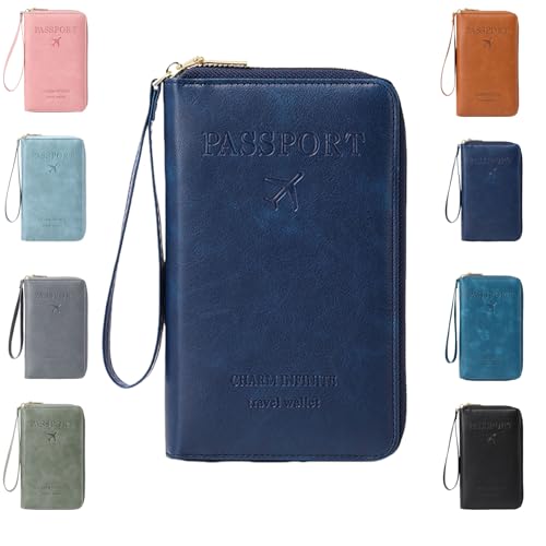 Generisch Multi-Functional RFID Passport Holder for Travel Essentials,Passport Holder for Travel Essentials,Slim Leather Wallet Cover Case with Safe Zipper, Travel Wallet for Men & Women (Dark Blue) von Generisch